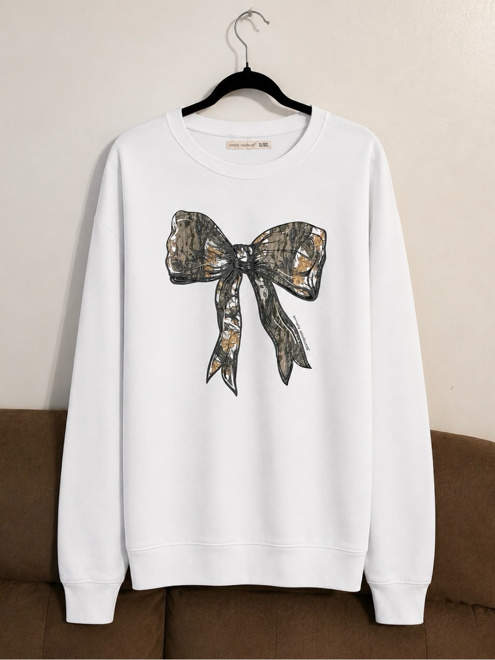 Simply Southern White Camo Bow Crew Sweatshirt Size XL-XXL